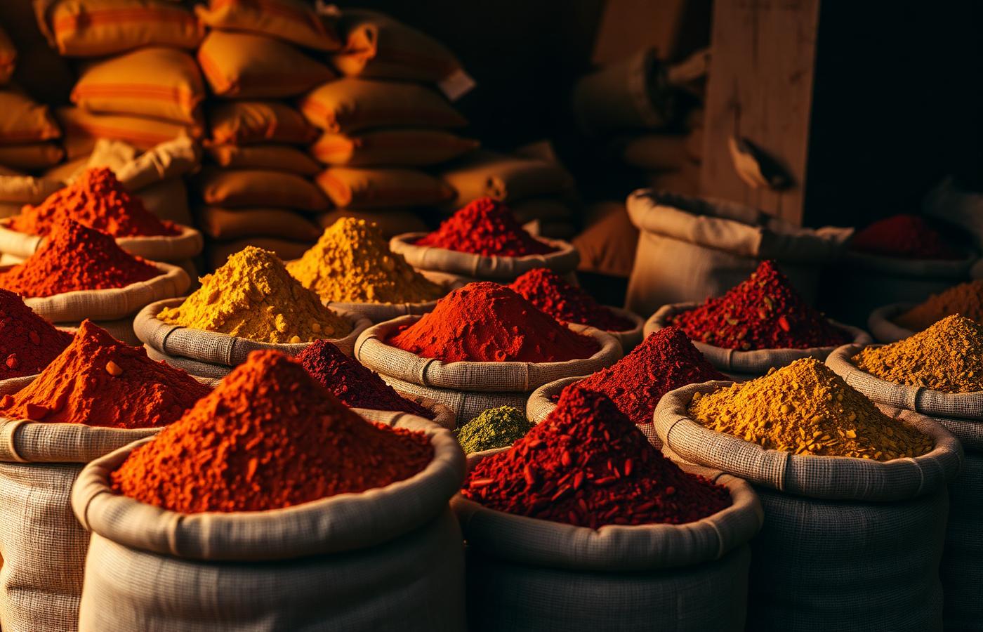 Sacks of vibrant Indian spices